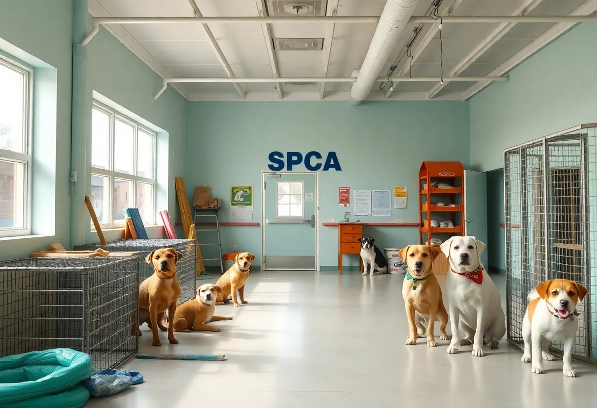 SPCA facility undergoing renovation with pets available for adoption