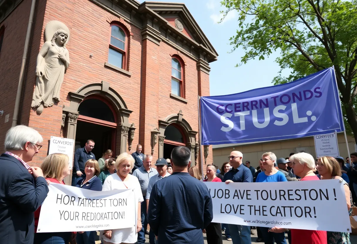 Community members gather in support of a renovation project.