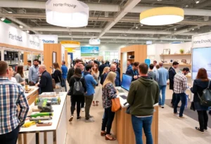 Visitors exploring booths at Great Lakes home renovation expo