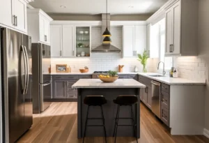 A beautifully renovated kitchen featuring refaced cabinets.