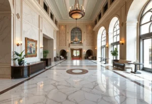 Renovated lobby of Dearborn Inn with modern luxury and historic decor