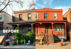 Before and after renovation of a home in Detroit