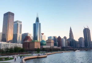 Revitalized skyline and urban spaces in Detroit