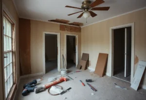 a scene of a disorganized home renovation project