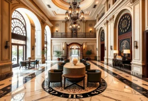 Lobby of the Dearborn Inn showcasing historic architecture and modern decor