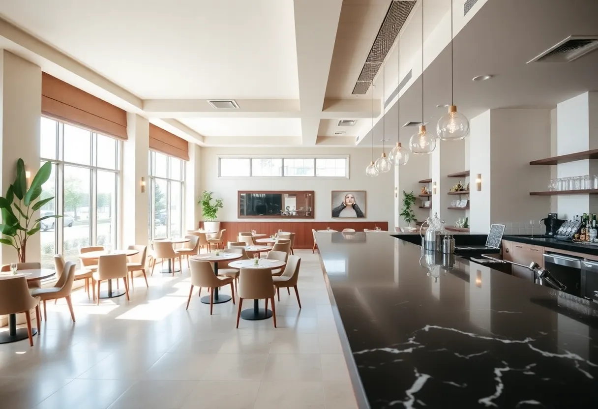 Interior of the newly renovated Black Pearl restaurant featuring spacious seating and bright natural light.