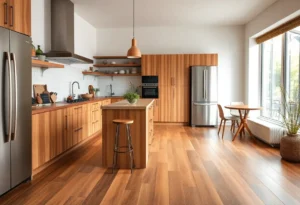 Various kitchen flooring options displayed in a modern kitchen.