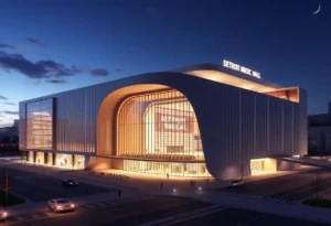 Architectural design of the renovated Detroit Music Hall