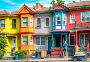 Renovation of homes in Detroit depicting transformation stages.