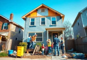 Community members participating in home renovation projects in Detroit