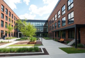 Rendering of Kresge Foundation's new headquarters in Detroit with community features