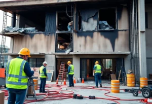 Restoration professionals working on a construction site in Southern California