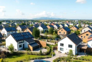 Sustainable homes in Veridian at County Farm with solar panels.