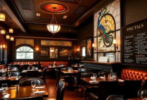 Renovated interior of West End Grill with new seating and decor